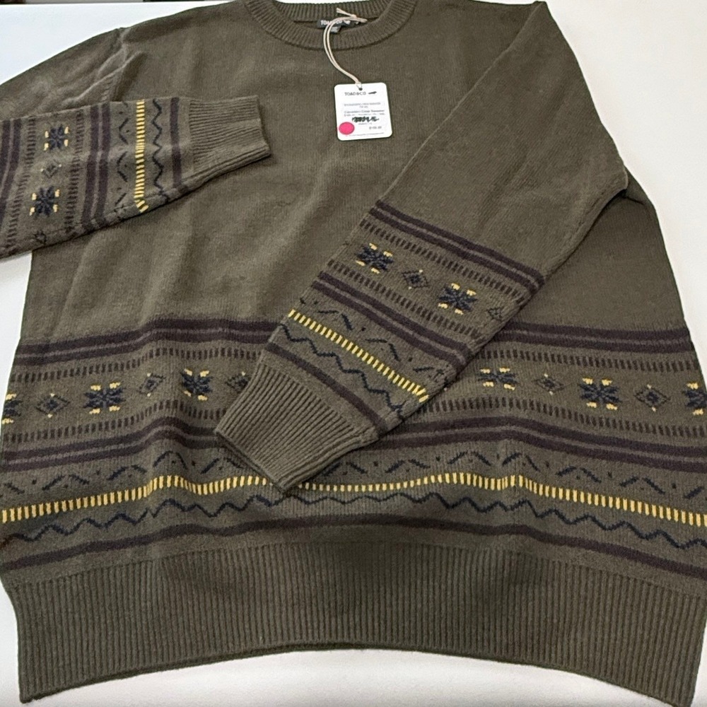 Toad&Co Cazadero Crew Sweater Mens XXL Fir Green Fair Isle Fall Winter Cabincore